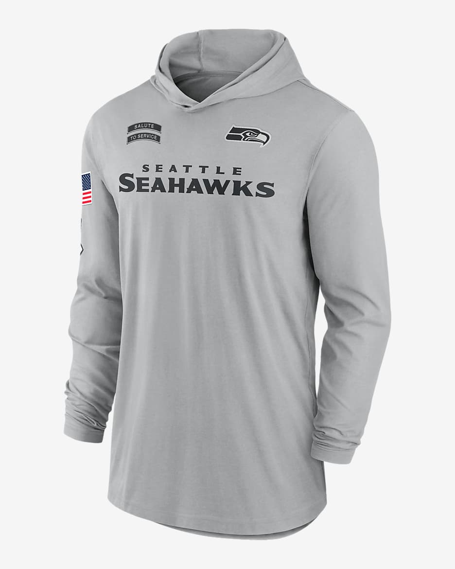 Seattle Seahawks Salute to Service Edge Mascot Lockup Men s Nike Dri FIT NFL Long Sleeve Hooded Top. Nike